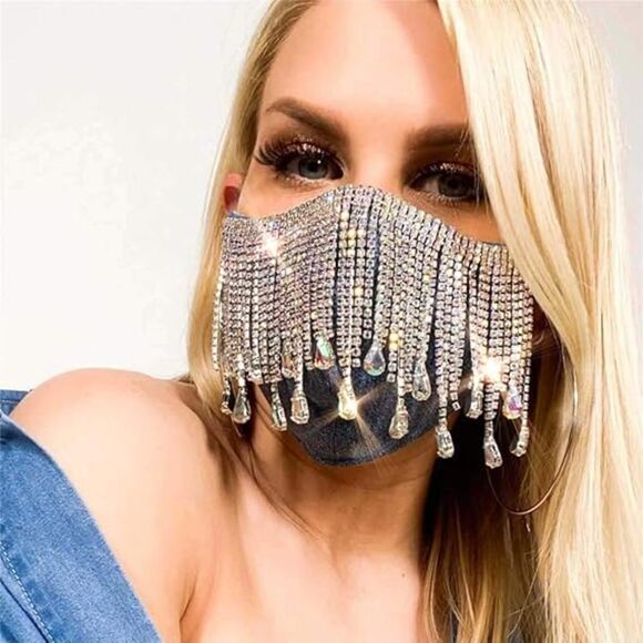 Women's Rhinestone Mask Sparkly Sexy Nightclub Party Fringe Bling Crystal Masks - Picture 1 of 7